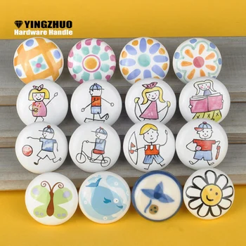 

Children's lovely creative bedroom decoration Flower White Multi-pattern ceramic For Furniture Hardware Handle Cabinet Wardrobe