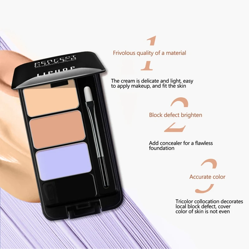 New 3 Colors Concealer Palette Facial Foundation Cream with Brush Makeup Tool