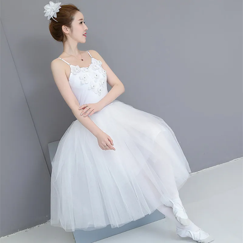 Романтическая балетная пачка для взрослых, Репетиционная юбка, костюм лебедя для женщин, длинное Тюлевое платье, балетная одежда белого цвета