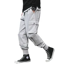 Solid Color Mens Pants Elastic Waist Multi-Pockets Harlan Hiphop Male Streetwear Cargo Trousers Comfortable Breathable Solid Color Mens Pants Elastic Waist Multi-Pockets Harlan Hiphop Male Streetwear Cargo Trousers Comfortable Breathable