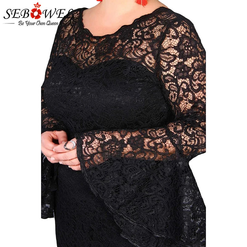 Black-Plus-Size-Flared-Sleeve-Lace-Dress-LC610501-2-3 