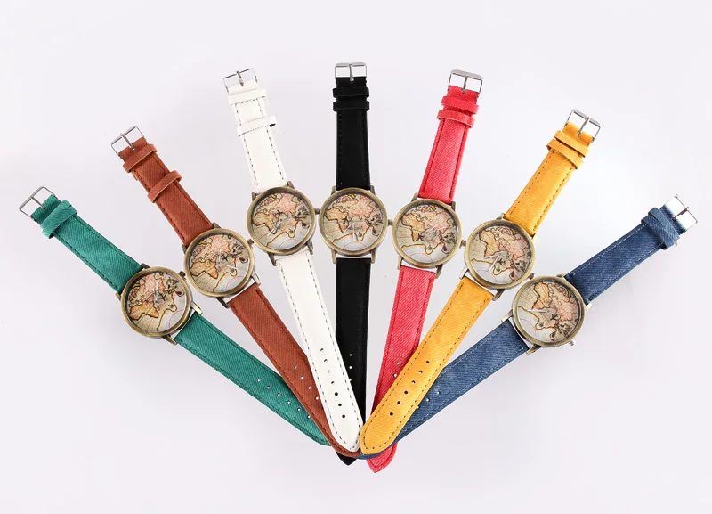 2018 новый релиз Лидер продаж красочные ремень карта часы Для мужчин и Для женщин Винтаж Повседневное Искусственная кожа кварцевые часы Relogio