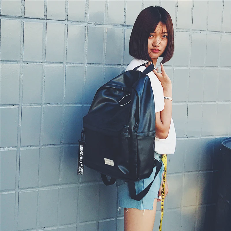 Menghuo Unisex PU Leather Backpack Women Embroidery Rose Backpack Lovers Men's Leather Backpack Travel Bag for Teenagers Mochila