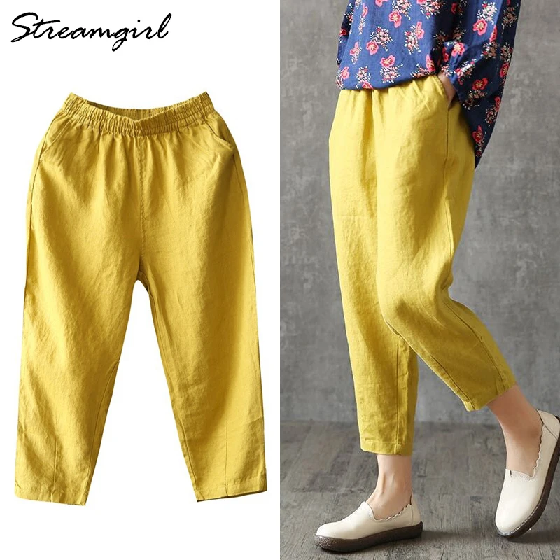 Vintage Mujer Pantalones De Lino De Talla Grande 2019 Pantalones