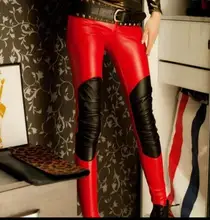 2016 female red silm leather trouers sexy American digital printing female Leggings mechanical skeleton skull stretch pants