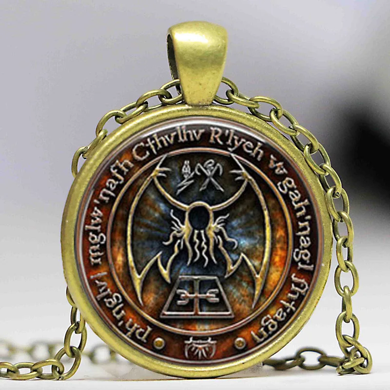 1 шт. Cthulhu R'lyeh Sigil H.P. Loveccraft кулон Ювелирное стекло кабошон ожерелье HZ1 - Окраска металла: 2Antiqure bronze
