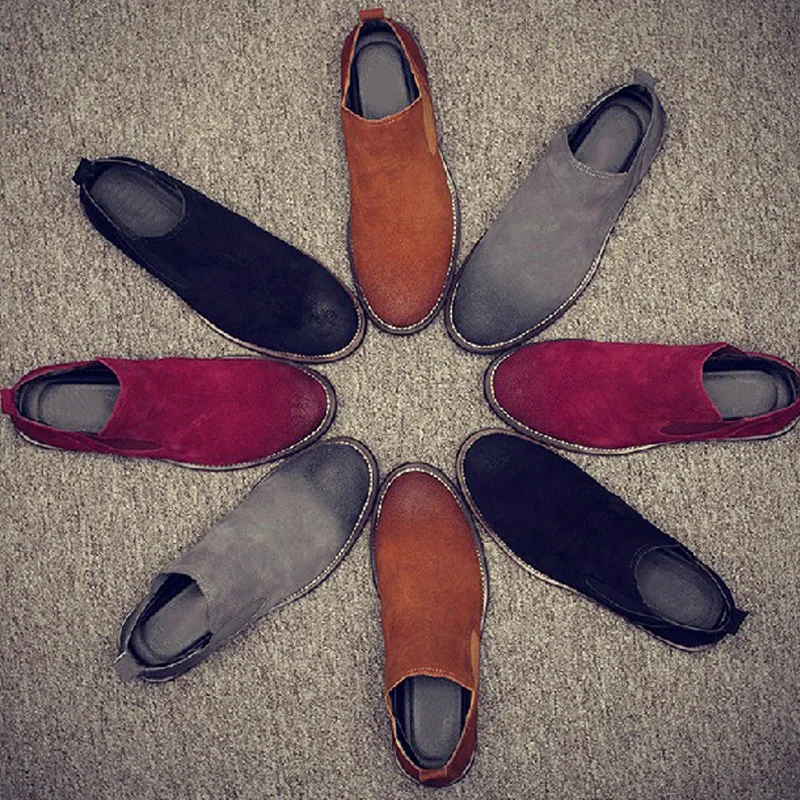 

Fall Winter Fashion Vintage Real Leather Men Boots Chelsea Boots For Casual Walking Leisure Fur Shoes Men Ankle Martins Flats