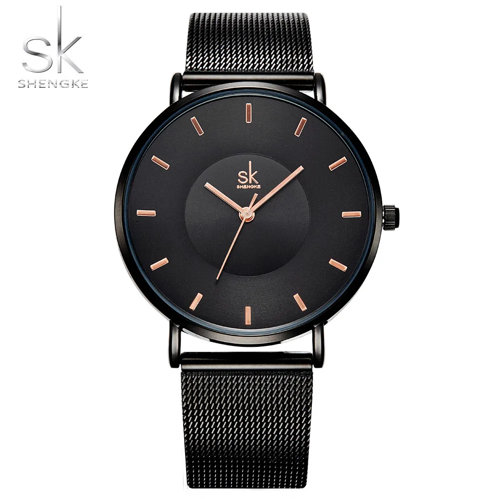 Shengke Fashion Black Women Watches 2017 High Quality Ultra Thin Quartz Watch Woman Elegant Dress Ladies
