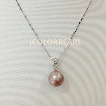 

WEICOLOR Nice About 12mm Round Pink Natural Freshwater Pearl Pendant On 16' /18' Sterling Silver Chain. Best Gift For Mothers!