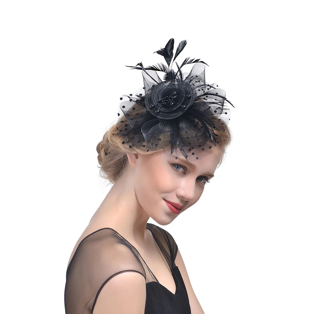 Элегантный цветок бисер с перьями сетка корсаж заколка для волос вечерние свадебные аксессуары для волос головной убор Тиара шляпа