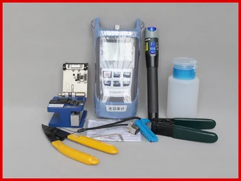 

Fiber Optic FTTH Tool Kit with Fiber Cleaver Optical Power Meter 5km Visual Fault Locator Wire stripper