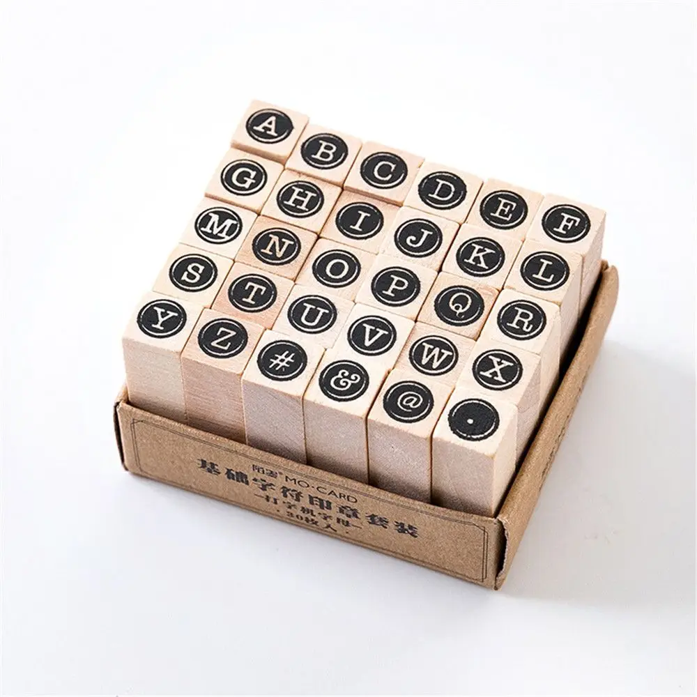 

12-30pcs Vintage Basic Numeric Character Stamps DIY Wooden Rubber Stamps for Scrapbooking Office Supplies Stationery Stamp Sets