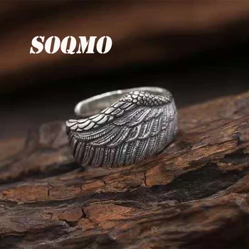 

SOQMO New Personalized Ring Opening Eagle Wings 100% 925 sterling silver for men or women ring fashion fine jewelry SQM078