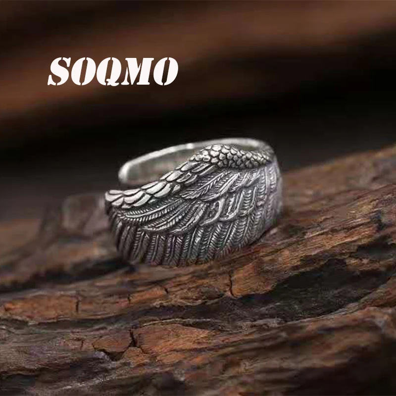 Мужское и женское кольцо с крыльями орла SOQMO открытое из серебра 100% пробы