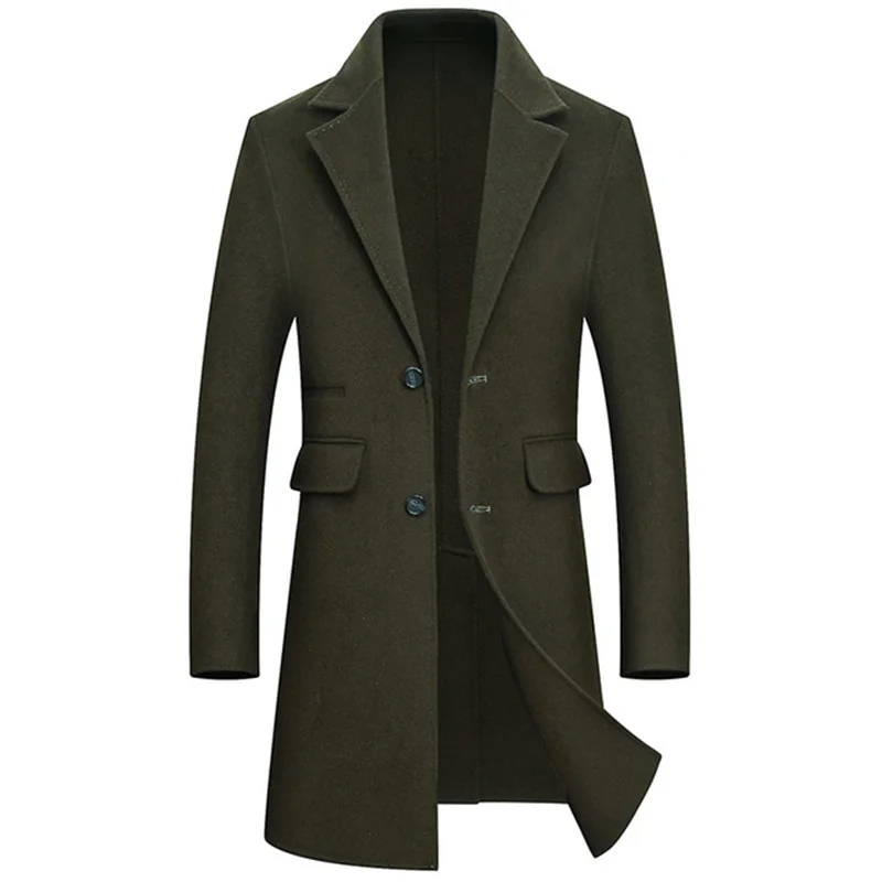 Зима 65% двухстороннее шерстяное кашемировое пальто куртка пальто мужские деловые повседневные однобортные длинные пальто Мужское пальто M-3XL - Цвет: 8205 green