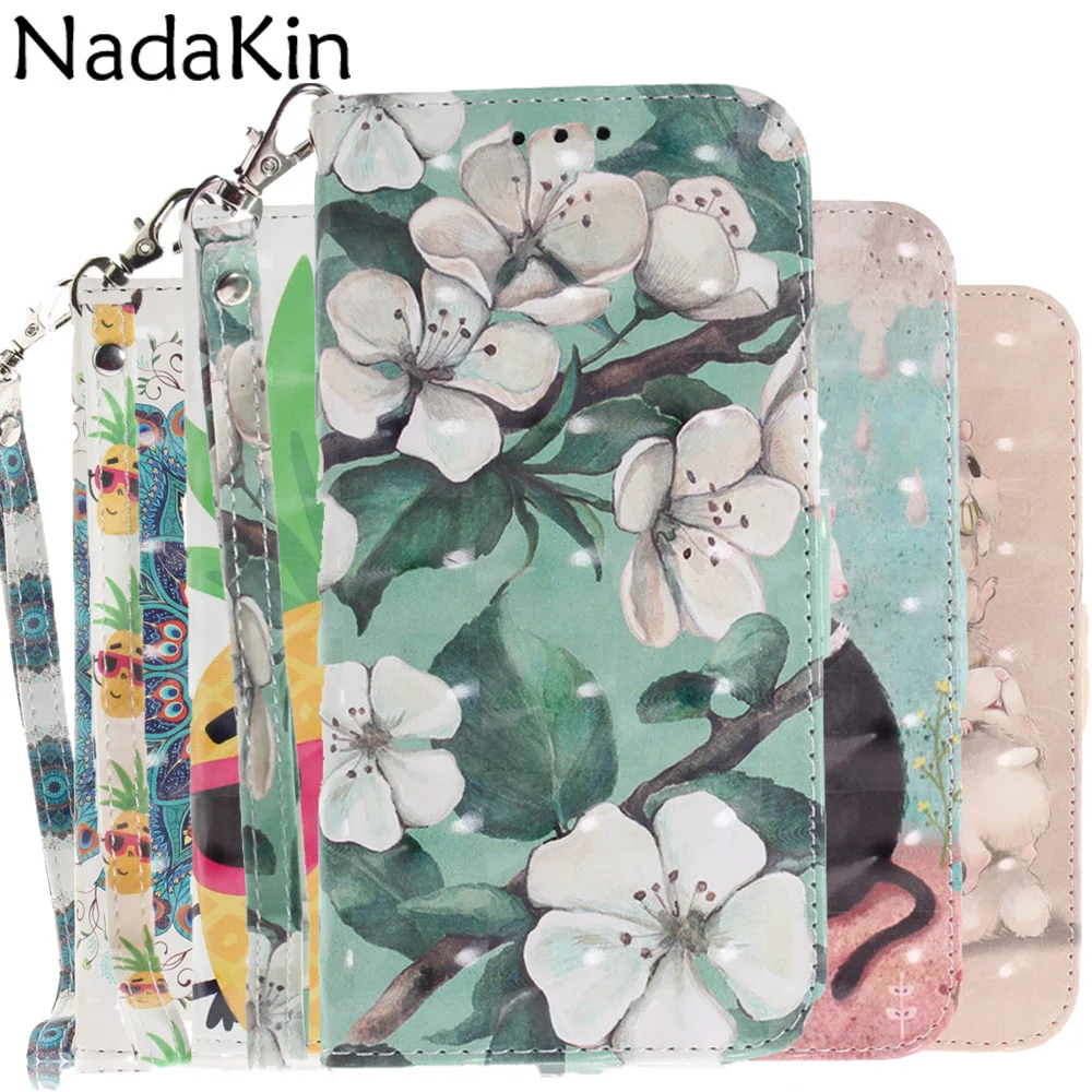 

Stylish 3D Painted Leather Book Phone Case for Xiaomi Mi A2 Redmi Note 5 Pro Plus Wallet Cover Shell With Strap Card Holder