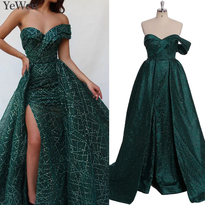 Dubai Green Luxury Sparkle Sexy Evening Dresses 2019 One Shoulder