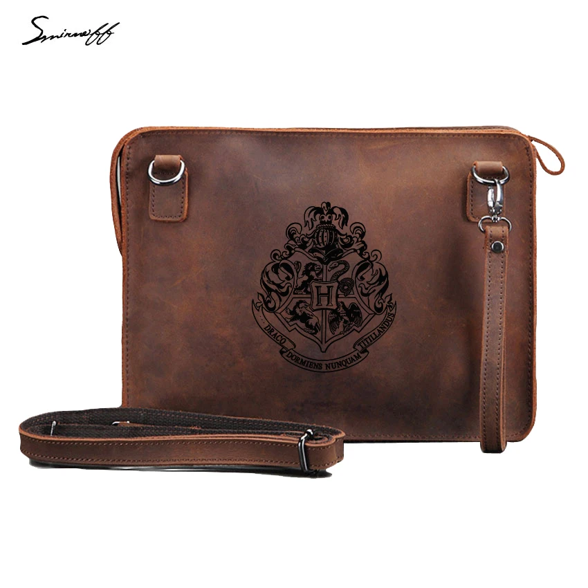 

Harry Potter Letter Genuine Leather Bag Custom inscription Handbag Laser Engraved Hogwarts School Badge Leather Messenger Bag