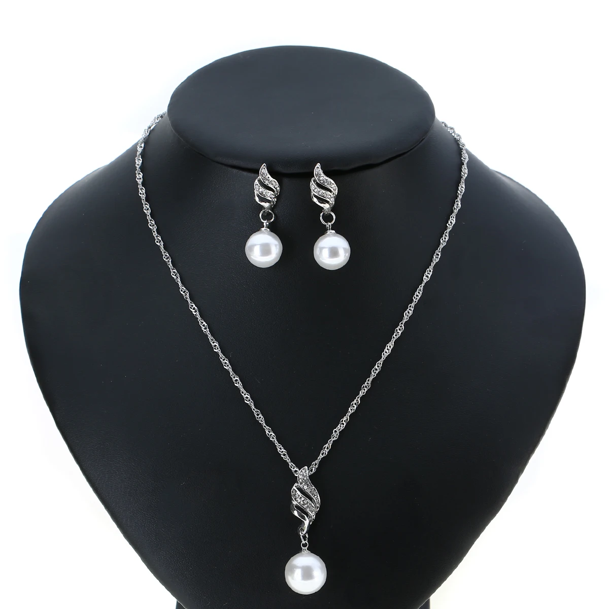 Gold Silver Plated Simulated Pearl Crystal Drop Earring Necklace Jewelry Set For Bridal Wedding Accessories Shellhard Jewellery