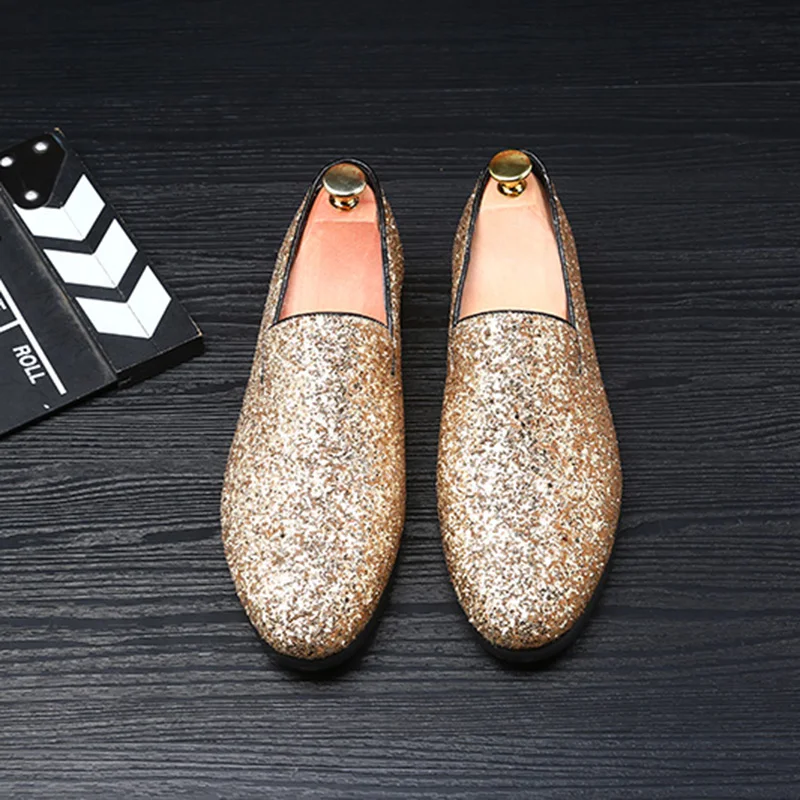 designer shoes men silver gold spiked loafers male rhinestone luxury brand dressing moccasins studded cool flats shoes for men (63)