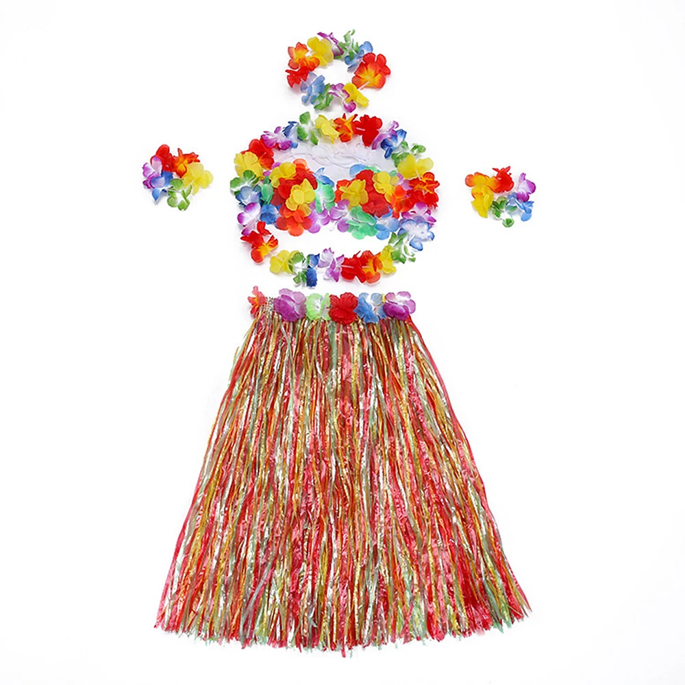 Девушка Гавайский цветок трава соломы юбка гирлянды бюстгальтер пляжные маскарадный костюм