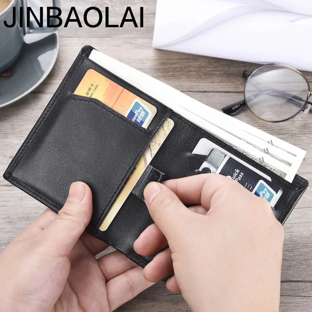 

2019 JINBAOLAI Men Wallets Genuine Leather Slim High Quality Male Wallet Card Holder Male Wallets Causal Men Purse