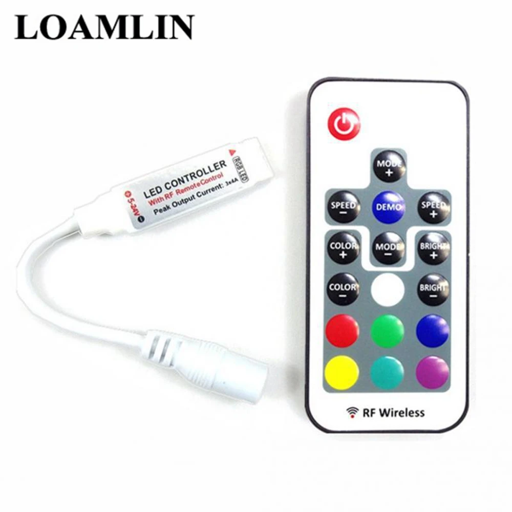 17-Key Mini RF Wireless LED Dimming Remote Control For 5050/3528/5730/5630/3014 RGB Color Strips