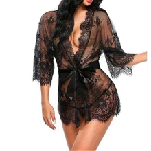 Прямая поставка, новинка, Женская эротическая одежда для сна, сексуальное кружевное прозрачное белье, v-образная Пижама, женские халаты, стринги, Babydoll, женская одежда для сна