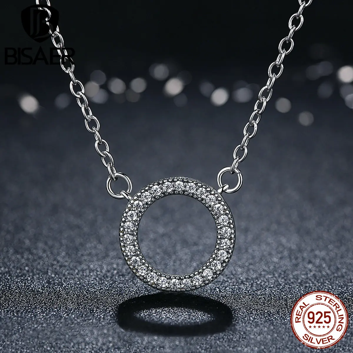 925 пробы, Серебряное Фирменное прозрачное CZ круглое ожерелье с сердечками для женщин, простое геометрическое ожерелье, ювелирное изделие, EDN010