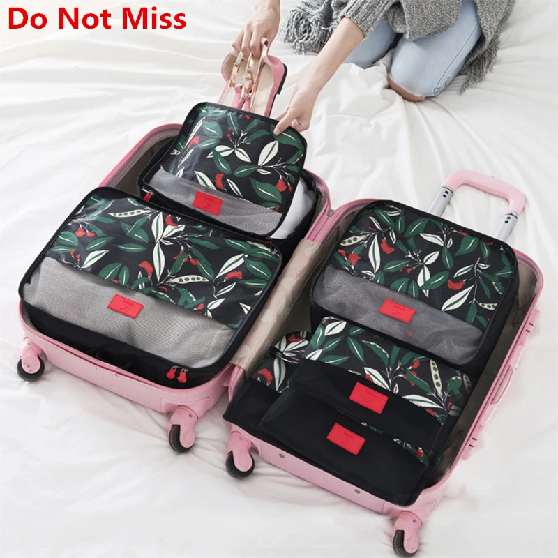 

Do Not Miss 6pcs/set luggage travel organizer bag waterproof large capacity packing cubes women duffel bag arrange luggage bags