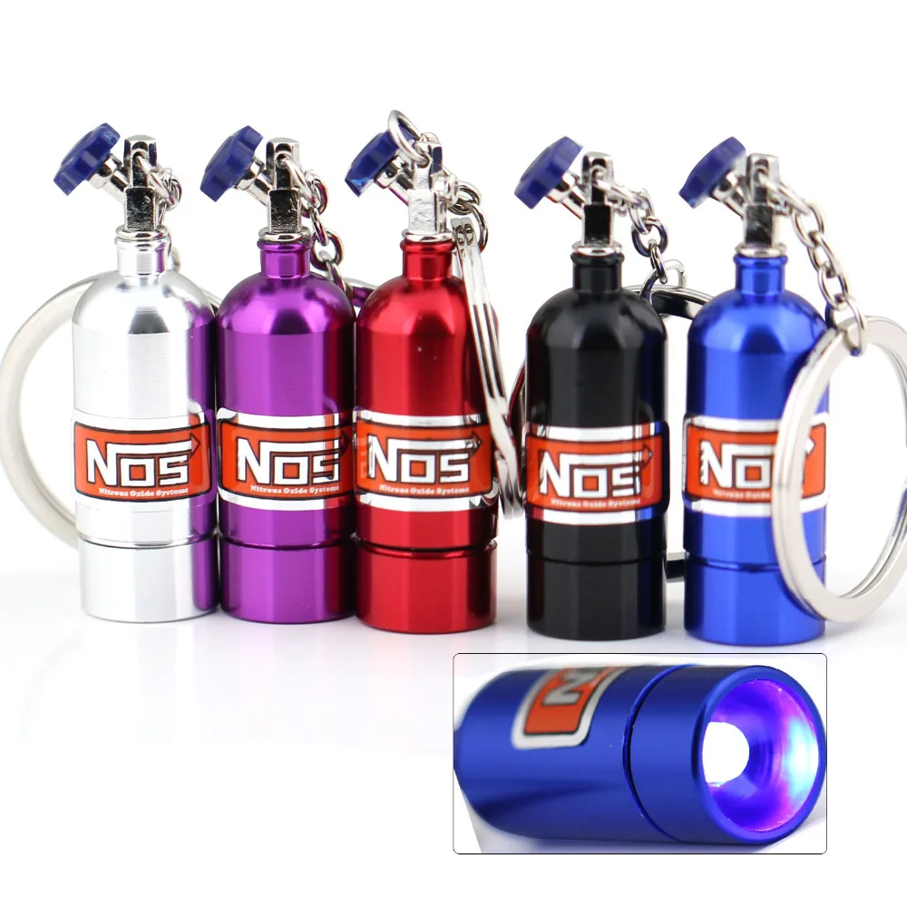

Creative NOS Led Light Turbo Keychain Fashion Personality Accessories Nitrogen Booster Bottle Keyring Keyfob Key Chain Ring