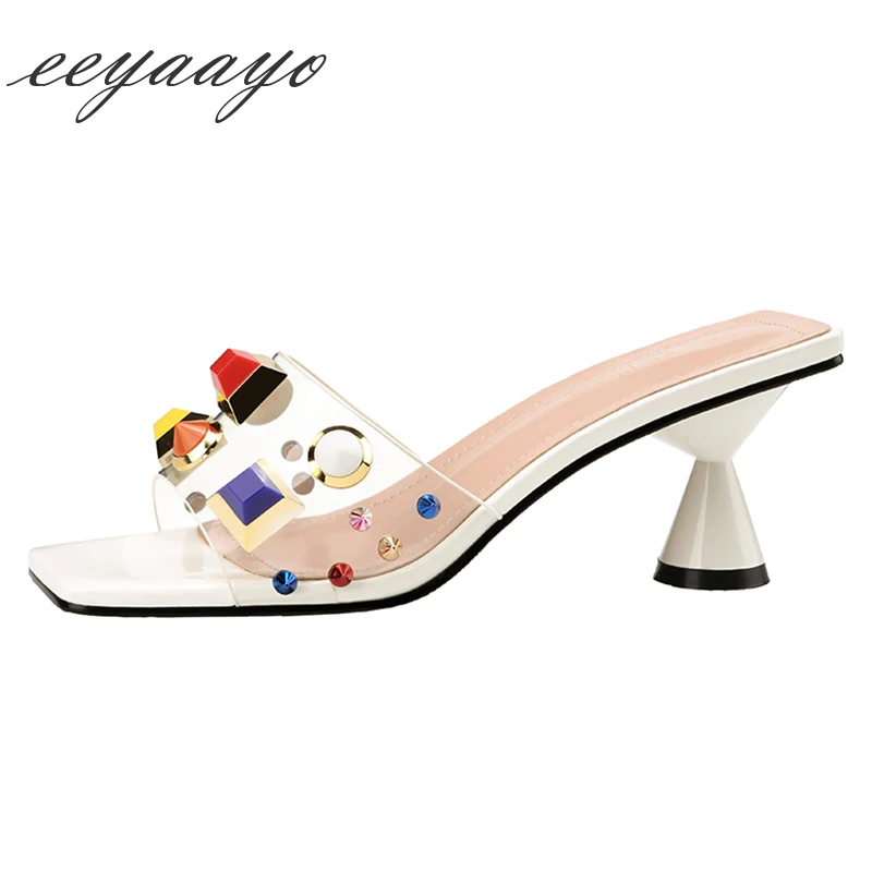 

2019 New Summer Women Slippers High Spike Heel Metal Decoration Casual Sexy Ladies Women Shoes White Female Slides Slippers