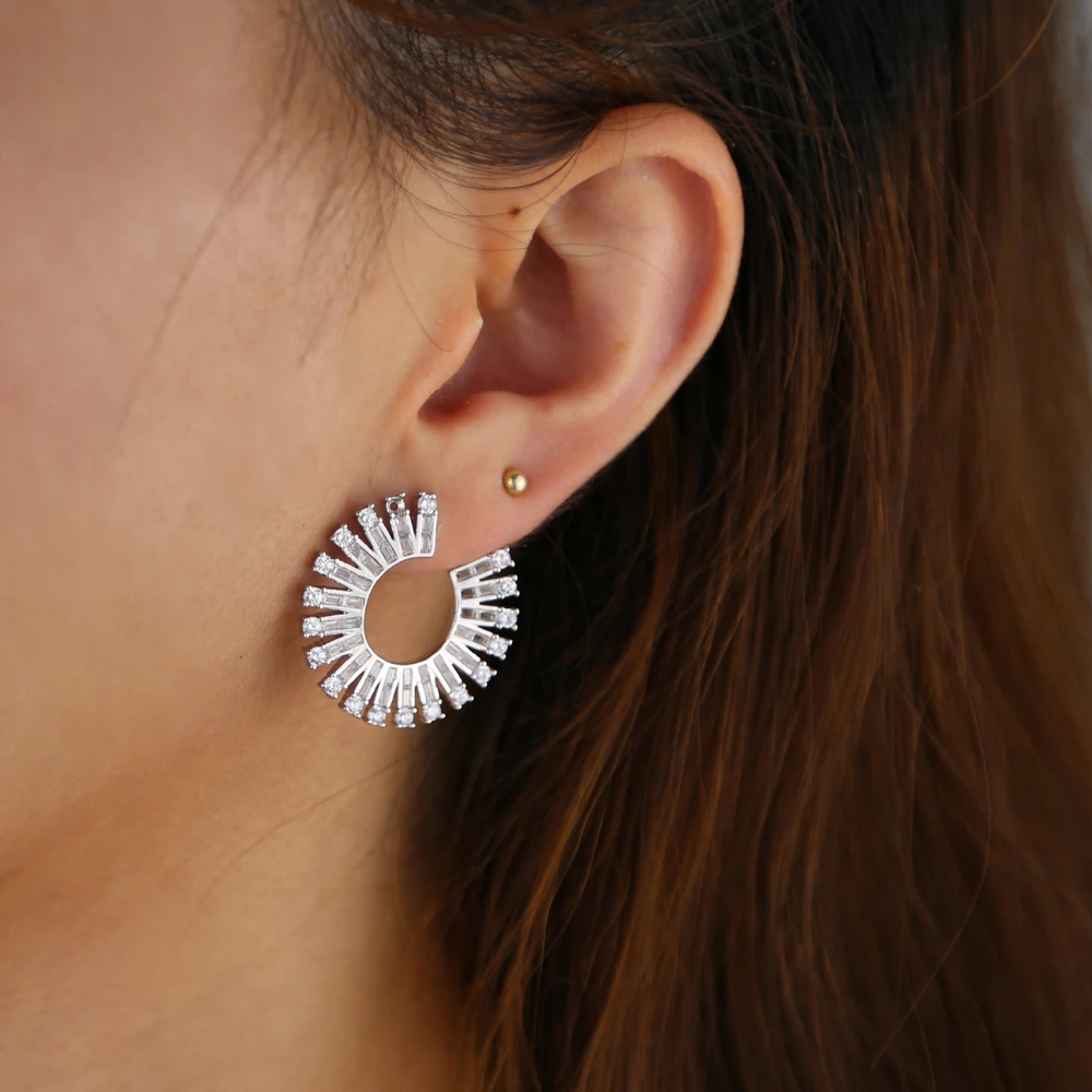 

Earrings for women Charming Clear Cubic Zirconia Stud Earrings dainty mini circle baguette cz for Party Fashion Women Jewelry