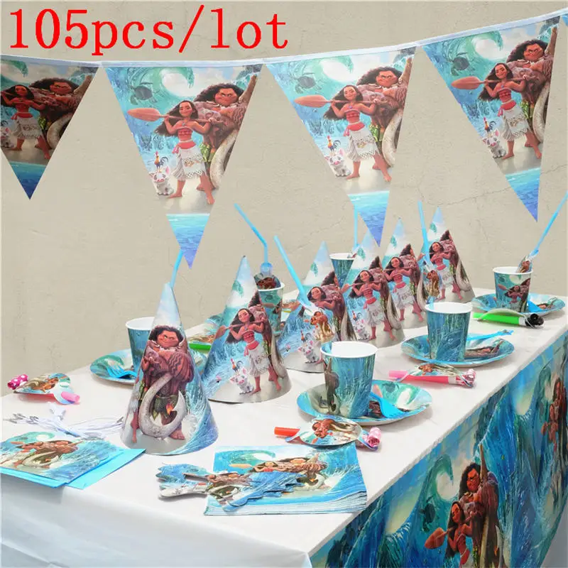 105 шт./лот с героями мультфильма Моана Мауи тема День Рождения вечерние украшения