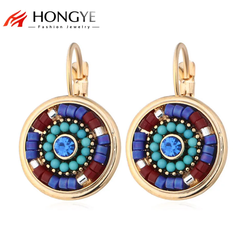 

Hot Selling Bohemia Jewelry Multicolor Resin Beads Crystal Rhinestone Clip Earrings Round Cuffs on Ear Brincos Women Friend Gift