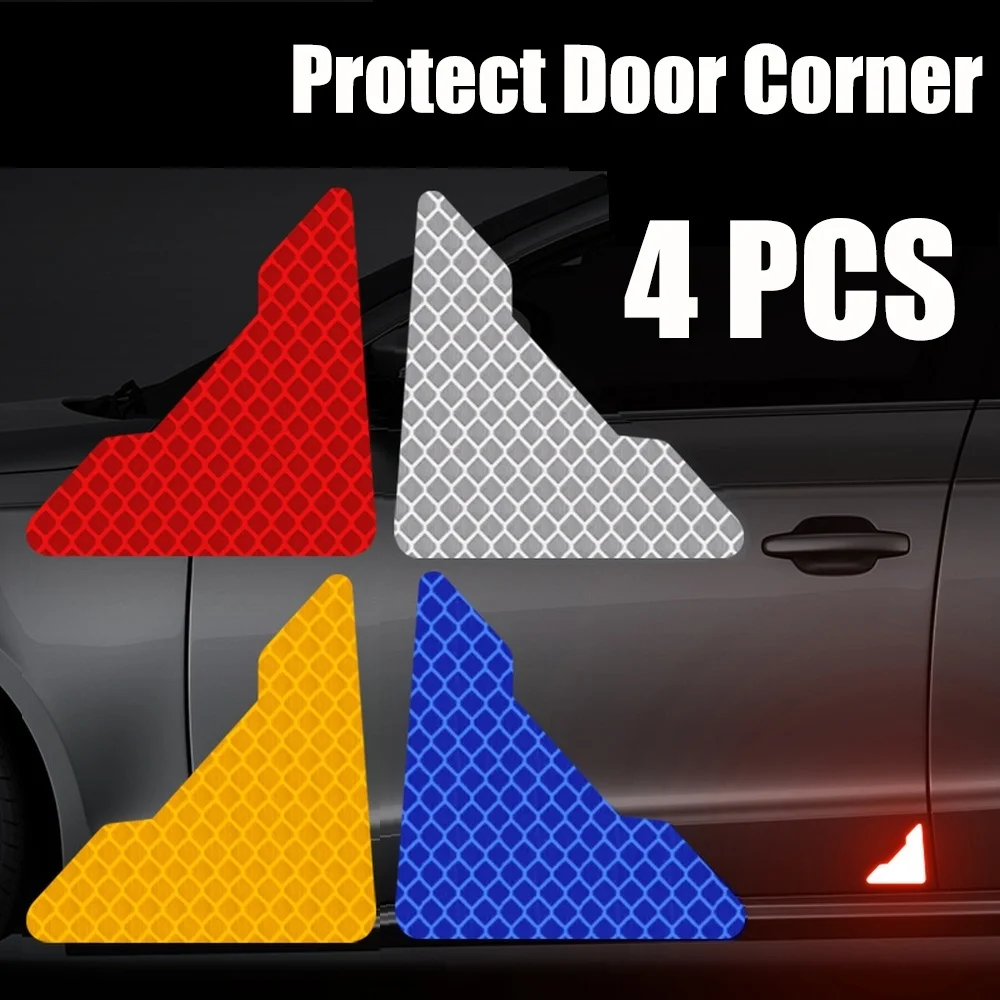 

4Pcs Car Door Corner Edge Warning Sign Sticker Waterproof Reflective Sticker Car Decoration Sticker