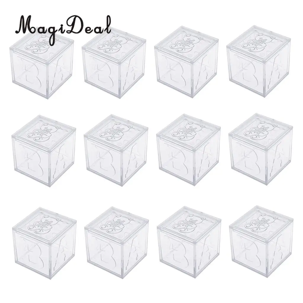 MagiDeal 12 шт Пластиковые прозрачные детские квадратные подарочные коробки для шоколада и конфет для дня рождения, крещения, вечерние, 4,5 см/5 см - Цвет: White 2