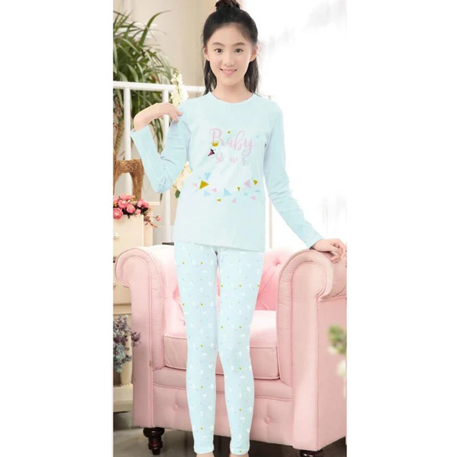 2017 Big Children Pajamas Set Girls underwear 2pcs Sets Long Sleeve