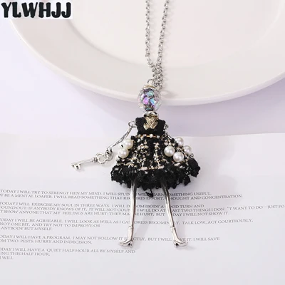 

YLWHJJ brand 2019 new fashion black dress doll long necklace women alloy pearl cute statement jewelry girl pendant accessories