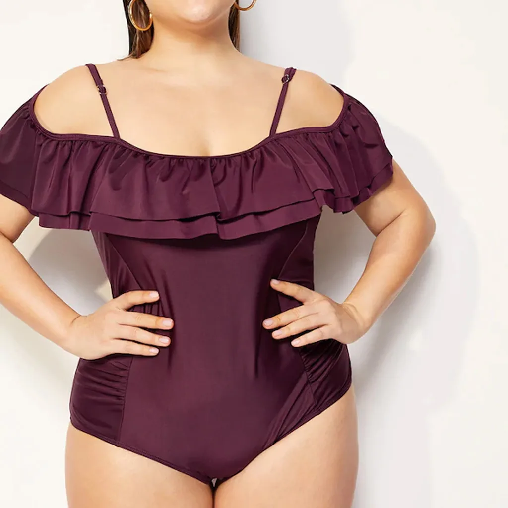

Swimming Suit for Women Two Piece Push Up Tankini Sets Plus Size Ruffles Sling Off Shoulder Beachwear Swimsuit Bikini Big Wear