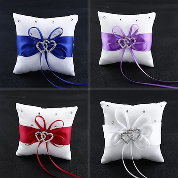 

Fashion Wedding Bridal Bowknot Double Heart Ring Bearer Pillow Cushion