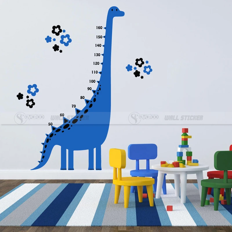 Динозавр высота измерения роста диаграмма линейка виниловые наклейки на стену наклейка мультфильм детская комната дома - Цвет: Blue