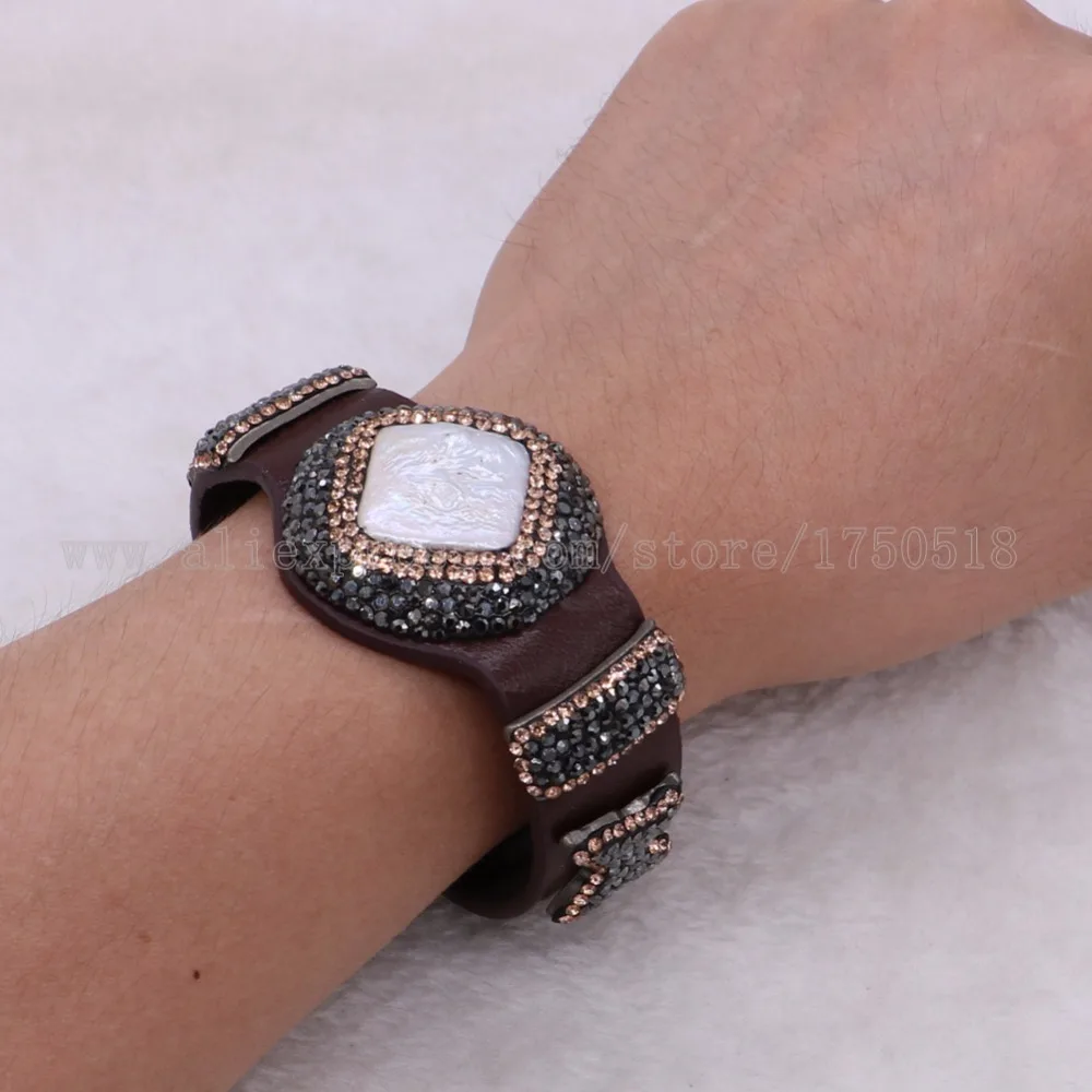 5 шт смешанные цвета кожаный браслет Pu Wacth Тип браслет натуральный жемчуг модные вечерние ювелирные изделия с драгоценными камнями 2413-5