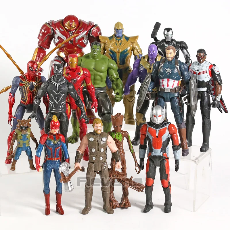 Avengers Endgame Iron Man Falcon Spiderman Ant-Man Black Panther Thor Captain Marvel PVC Action Figures Toys 15pcs/set
