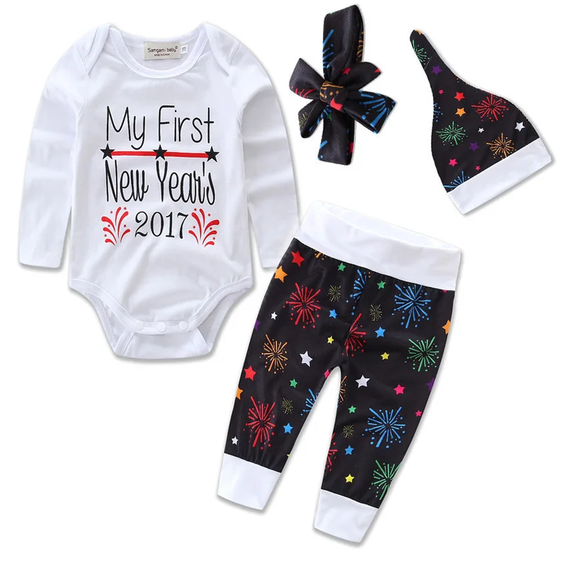 

Infant Baby Clothing Sets Boy Long Sleeve 4PCS Tops+Pants+Cap+Hairband Kids Spring Autumn Outfits Set Toddler Baby Girls Clothes