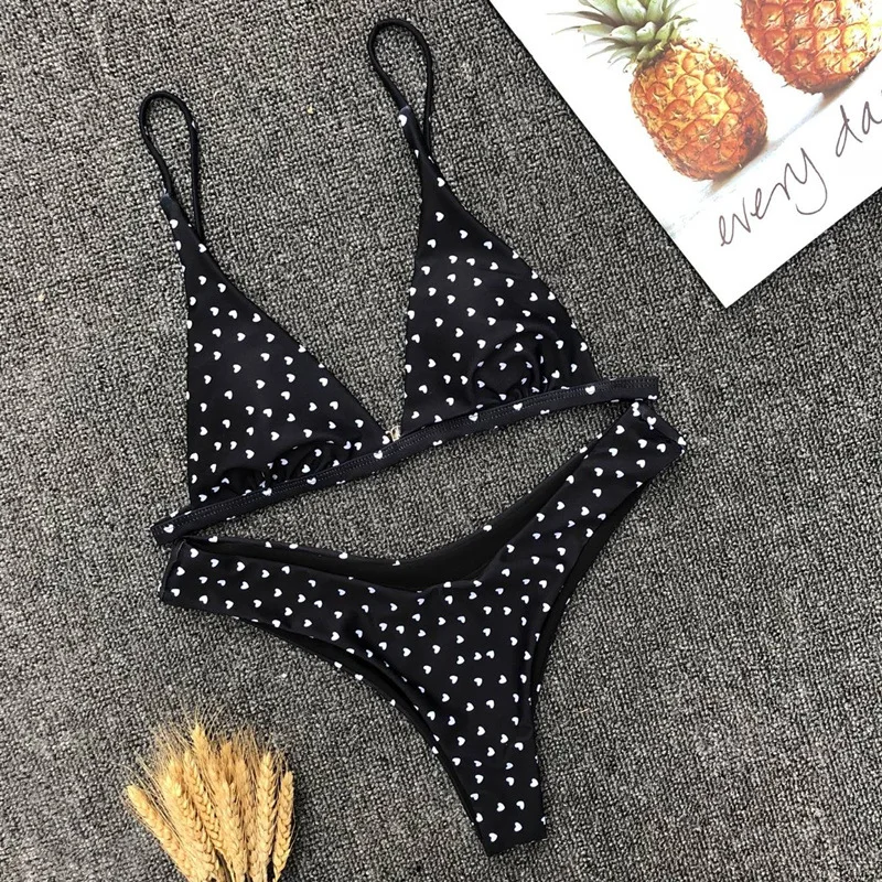 

Red Sweet Love Bikini Summer Beach Split Swimsuit 2019 Cute Mini Swimwear Women Backless Swiming Suit for Women Push Up