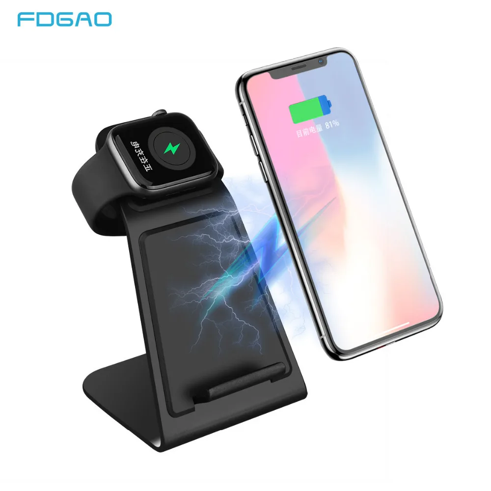 

FDGAO 2 in 1 Fast Charging Qi Wireless Charger for Apple watch 1 2 3 For iPhone XS Max XR X 8 Plus For Samsung S9 S8 For Xiaomi