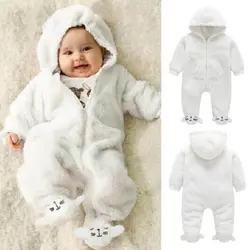 Pudcoco новорожденных комбинезон для младенцев мальчиков девочек пушистая куртка с капюшоном комбинезон, зимняя верхняя одежда для детей