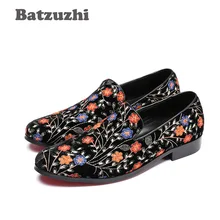 Batzuzhi/модные мужские туфли в стиле ретро из черной замши с цветами; Элегантная кожаная мужская обувь; Повседневная обувь; Zapatos de los Hombres; размеры 38-46