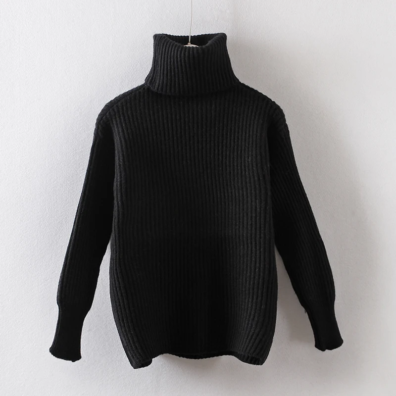 Черный свитер с высоким воротом, утепленный женский зимний свободный осенний Тонкий теплый вязаный однотонный Повседневный Топ MZ3008